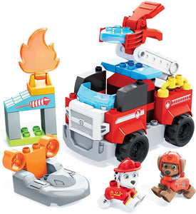 Mega Bloks - PAW Patrol Camion dei Pompieri di Marshall con Lanciatore, Luci, Scaletta Mobile e Scafo di Salvataggio, 33 Mini Blocchi da Costruzione, Giocattolo per Bambini 3+Anni, GYJ01