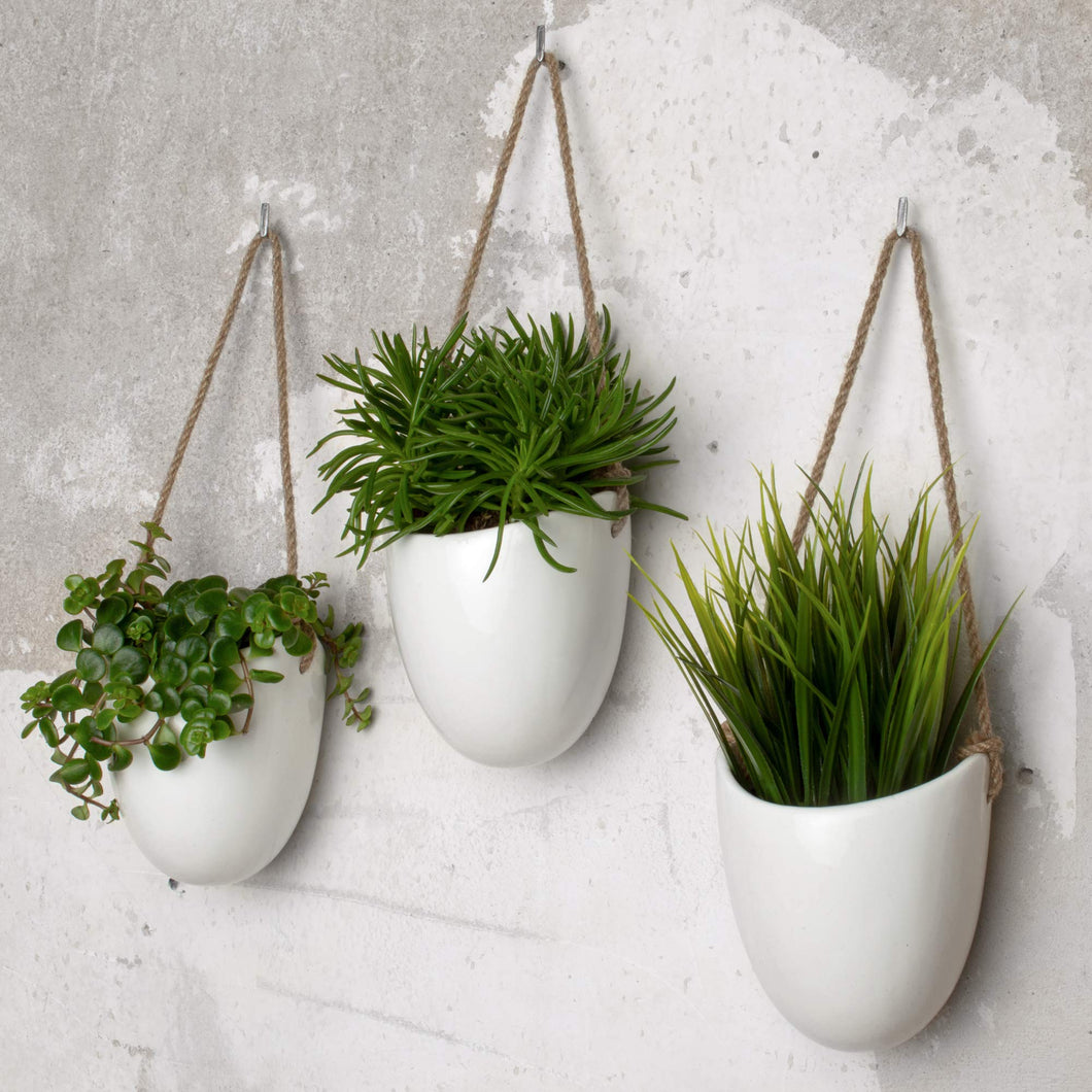 Kazai. Florero Colgante de Cerámica | Conjunto Standard, Bianco | Brillante - Ilgrandebazar