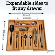 Carica l'immagine nel visualizzatore di Gallery, Dynamic Gear Bambù portaposate da cassetto, espandibile a 7 scomparti porta posate cucina cassetto, sistema organizer posate da cassetto del cassetto per posate e vassoi per utensili da cucina
