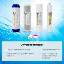 Carica l'immagine nel visualizzatore di Gallery, Confezione da 4 filtri universali per osmosi inversa domestica e membrana Vontron 75GPD - Filtri acqua per apparecchiature ad osmosi inversa a 5 stadi - Include connettori - Nature Water Professionals