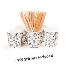 Carica l&#39;immagine nel visualizzatore di Gallery, 140 Bicchieri Carta Espresso To Go 110 ml Con Bastoncini Per Mescolare In 140 - Ilgrandebazar