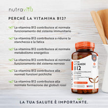 Carica l&#39;immagine nel visualizzatore di Gallery, Vitamina B12 1000 mcg - 365 Compresse (Fornitura 12 mesi di Metilcobalamina Vegana) - Contribuisce alla Riduzione di Stanchezza e Affaticamento - Prodotto da Nutravita
