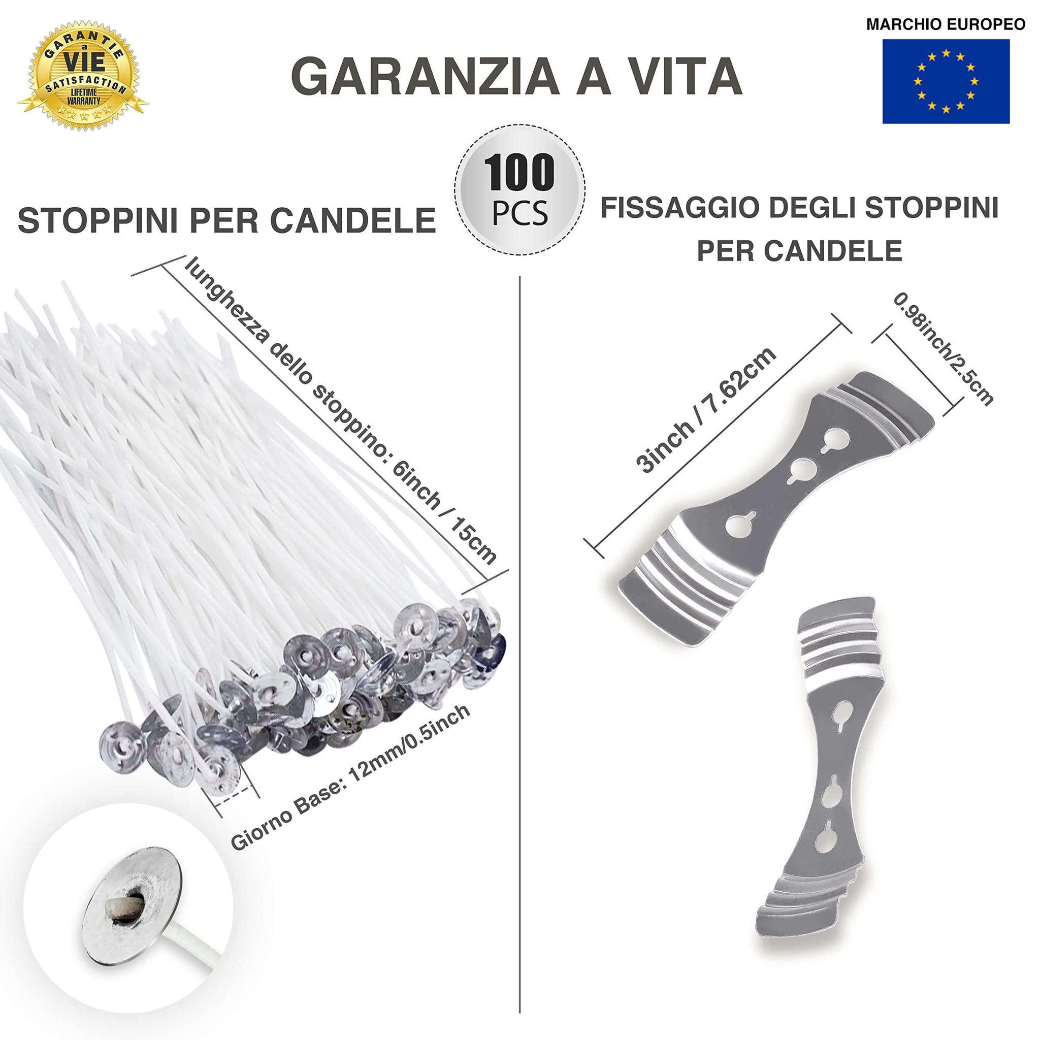 Kit Stoppini Per Candele - 100 Pezzi Da 15cm Con Adesivi E Portastoppino - Foto 7