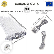 Carica l'immagine nel visualizzatore di Gallery, CZ Store Stoppini per Candele -GARANZIA A VITA- 100 Stoppini in Cotone Naturale Organico |15 CM| Stoppino Cerato con Cera di Soia - Durano a Lungo, Senza Fumo Nero, Guida per Creare Candele Profumate