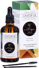 Carica l&#39;immagine nel visualizzatore di Gallery, Olio di Ricino 100ml, Bottiglia di vetro, 100% Puro Spremuto a Freddo, Stimola la Crescita dei Capelli, Ciglia e Sopracciglia, Rinforza le unghie. Un ottimo rimedio per la tua pelle. Set di Pennelli
