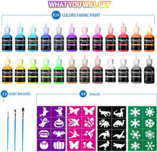 Carica l&#39;immagine nel visualizzatore di Gallery, Gifort Colori per Tessuti Permanenti 3D, Set di 24 Colori x 30ml, Colori per Pittura per Bambini e Adulti, Colori Fluorescenti Metallizzati per Stoffe Magliette Vetro Legno