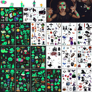 Tatuaggi per Bambini 300 Finti Luminous Horror Tatuaggi Temporanei per Bambini Adesivi,Scheletri Pipistrelli Fantasmi Ragni Clowns Demoni Cat Tatuaggi,Compleanno Festa Gadget Regalini Hallowee-20