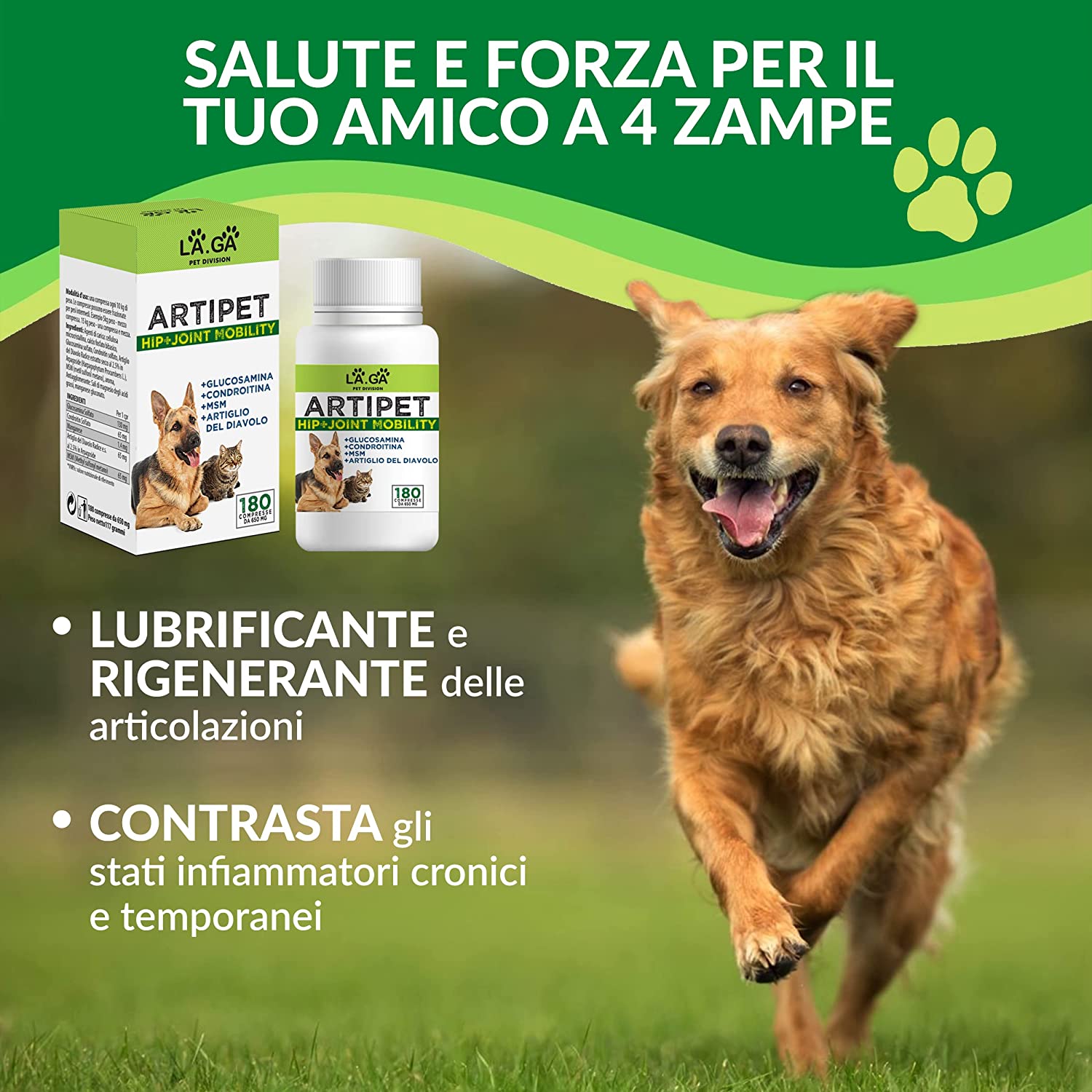 ArtoPet Integratore Articolazioni Cane E Gatto - 60 Compresse Con Glucosamina Made In Italy
