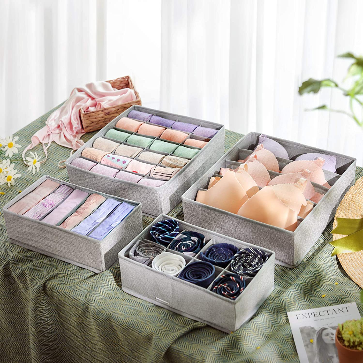 Organizer Per Cassetti Navaris 4 Pezzi - Divisori In Tessuto Non Tessuto Per Biancheria - Foto 9