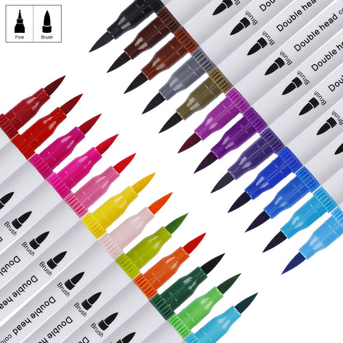 Pennarelli Acquarelli Colore Brush Pen Doppio 24 Pezzi con Punta 24 Colori - Ilgrandebazar