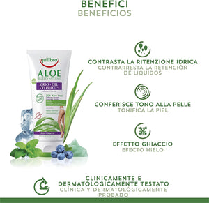 Equilibra Corpo, Aloe Crio-Gel Cellulite, Gel Fresco a Base di Aloe Vera, Favorisce la Circolazione Periferica, Contrasta Ritenzione Idrica, Cellulite e Pelle a Buccia d'Arancia, 200 ml
