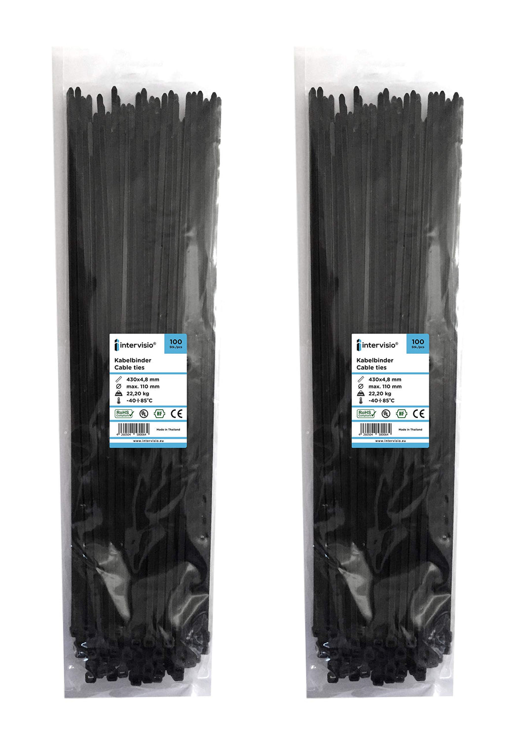 intervisio Fascette Plastica per Cablaggio Lunghe 430 mm x 4,8 430mm, Nero - Ilgrandebazar