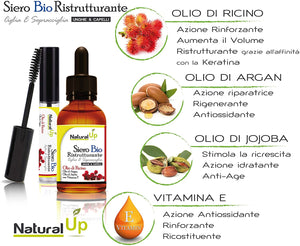 Siero Ciglia e Sopracciglia BIOLOGICO, Olio di Ricino per Ciglia e Sopracciglia Arricchito con Olio di Argan, Olio Jojoba e Vitamina E. 30 ml di Siero per Ciglia e Sopracciglia Perfette. MADE IN ITALY