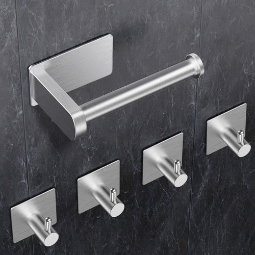 Yosemy Porta Carta Igienica Senza Foratura con 4 pcs Ganci Porta Rotoli Carta Igienica Adesivo per Bagno Toilette Porta Carta Igienica 3M Acciaio Inox SUS 304 Porta Rotolo Carta Igienica