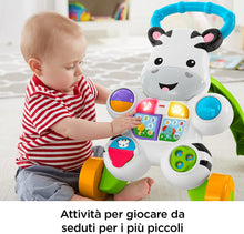 Carica l'immagine nel visualizzatore di Gallery, Fisher-Price Zebra Primi Passi Spingibile, Giocattolo Elettronico Educativo con Musica e Suoni, per Camminare, per Bambini di 6 + Mesi, HBB66, Imballaggio Sostenibile