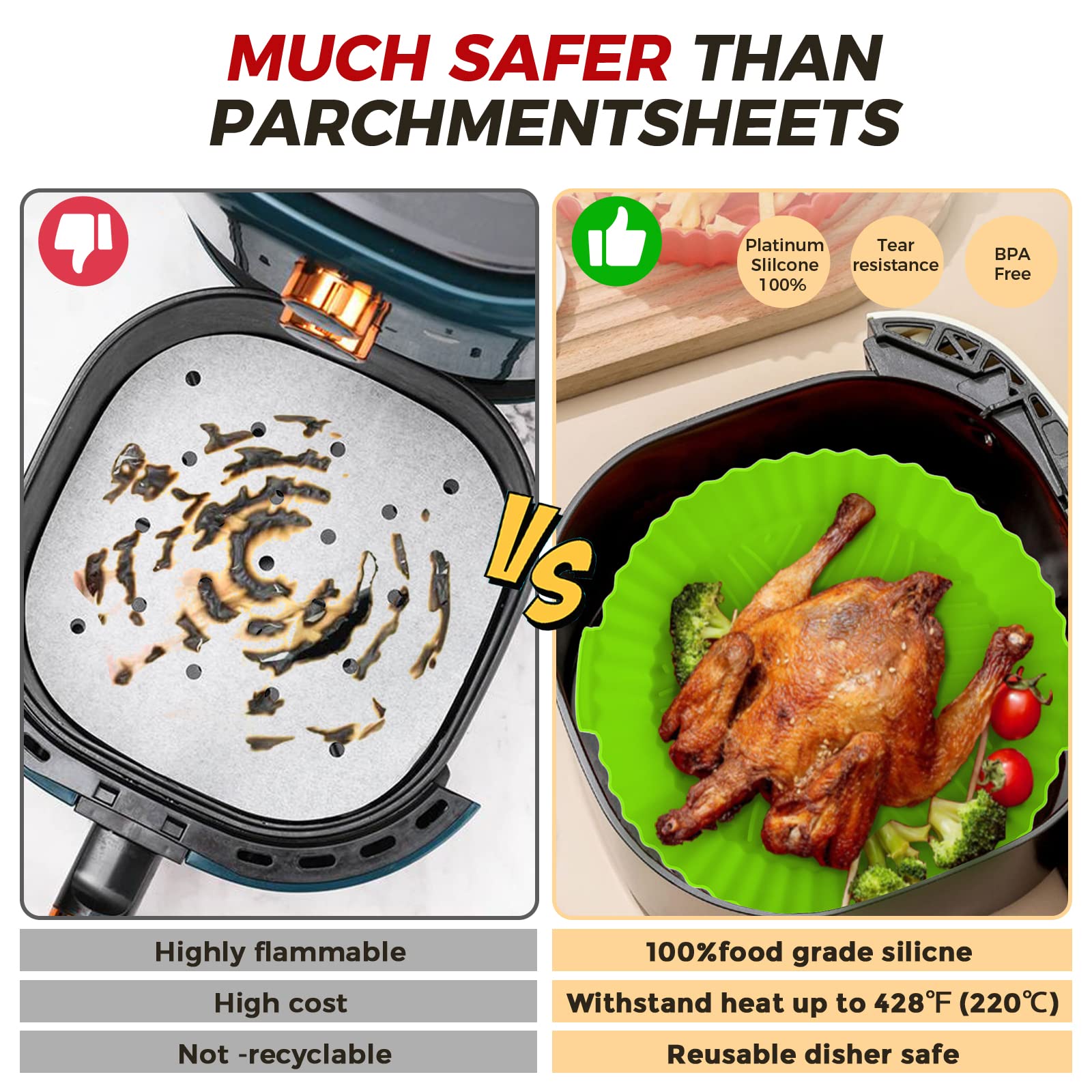 Set 3 Fodere Silicone Per Air Fryer 3 Fodere Per Friggitrice Ad Aria In Silicone Da 3 A 7 L, Accessori Riutilizzabili Per Friggitrice Ad Aria Fodere Ecologiche Per Cottura Set 3 Fodere Silicone Per Air Fryer 3 Fodere Per Friggitrice Ad Aria In Silicone Da 3 A 7 L, Accessori Riutilizzabili Per Friggitrice Ad Aria Fodere Ecologiche Per Cottura