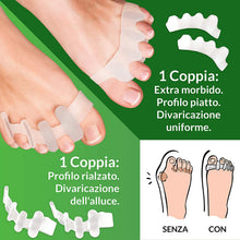 Carica l'immagine nel visualizzatore di Gallery, Distanziatori Dita Piedi 4pz, 2 diverse coppie, separatori, distanziatore, separadita, 0% BPA, taglia unica per tutti - silicone gel 4 Unità (Confezione da 1)