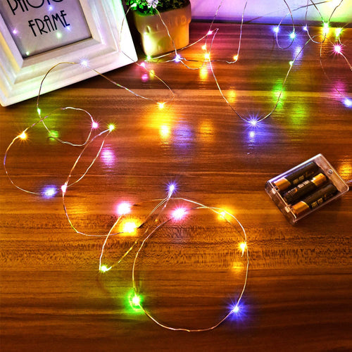 Ariceleo Led Stringa Luci a Batteria, 1 Pezzi 5 metri 50 Led Rame filo Ghirlanda Catena Luminose Lucine Fata Luci per Natale Matrimonio Decorative Festa Interno Natalizie letto Camera (Multi Colore)