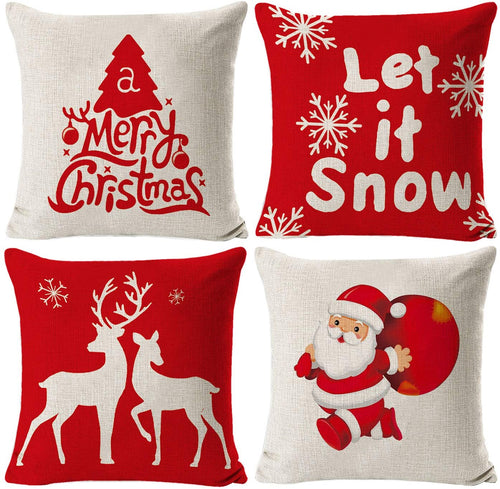 Annhao Natale Federe 4 Pezzi, Federe per Cuscini in Morbido Lino Decorazioni Natalizie Divano, Auto, Letto, Decorazioni per Divano, 45x45cm, con Cerniera Invisibile.