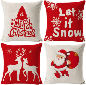 Annhao Natale Federe 4 Pezzi, Federe per Cuscini in Morbido Lino Decorazioni Natalizie Divano, Auto, Letto, Decorazioni per Divano, 45x45cm, con Cerniera Invisibile.