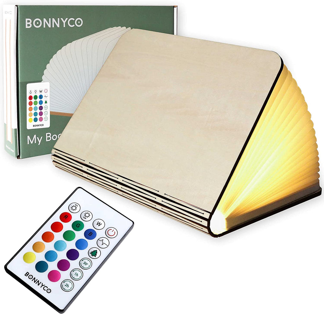 Lampada Libro Led Pieghevole in Legno con Telecomando 16 Colori e Time –