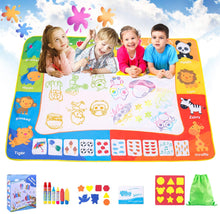 Carica l&#39;immagine nel visualizzatore di Gallery, SPLAKS Acqua Doodle Tappeto, Tappeto Magico Bambini 120 *90cm, con 6 Penne Magiche,1 Set di Francobolli , 9 Stampi e 1 Libretto di Disegni e 1 Zaino per Bambini