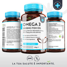 Carica l'immagine nel visualizzatore di Gallery, Omega 3 Olio di Pesce da 2000 mg - 660 mg EPA e 440 mg DHA per Porzione - 240 SoftGel Capsule di Olio di Pesce Puro - Fornitura per 4 Mesi - Prodotto nel Regno Unito da Nutravita