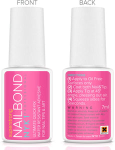 NYK1 Nail Bond Colla per Unghie Finte Super Forte, Adesivo per Tip - Qualità Professionale da Salone di Bellezza - Perfetta per Nail Art con Acrilico, Gemme, Decorazioni, Trasparenti Bianche