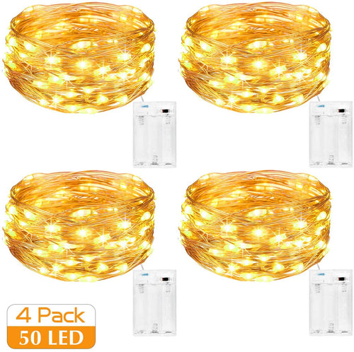 Kolpop Stringa Luci LED a Batteria [4 Pezzi], Catena Luminosa 5m 50 LED con Filo Rame Ghirlanda Luminosa Lucine LED Decorative per Camere da Letto Giardino Casa Feste Natale Matrimonio (Bianco Caldo)