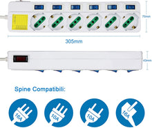 Carica l'immagine nel visualizzatore di Gallery, Extrastar Multipresa ciabatta elettrica 6 Posti 10/16A Bipasso Schuko 250V Max:2500W con interruttori indipendenti 1,5MT