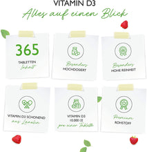 Carica l&#39;immagine nel visualizzatore di Gallery, Vitamina D3 10.000 UI 365 Compresse, Dosaggio Alto, Dose Giornaliera 1000 UI al Giorno (Ogni 10 Giorni), Una Compressa di Vitamina D Ogni 10 Giorni - Vit4ever