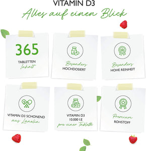Vitamina D3 10.000 UI 365 Compresse, Dosaggio Alto, Dose Giornaliera 1000 UI al Giorno (Ogni 10 Giorni), Una Compressa di Vitamina D Ogni 10 Giorni - Vit4ever