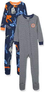 Amazon Essentials Marvel Set da Notte Pigiama in Flanella Unisex Bimbi, Marvel Captain America - Footed Sleeper, 18 mesi