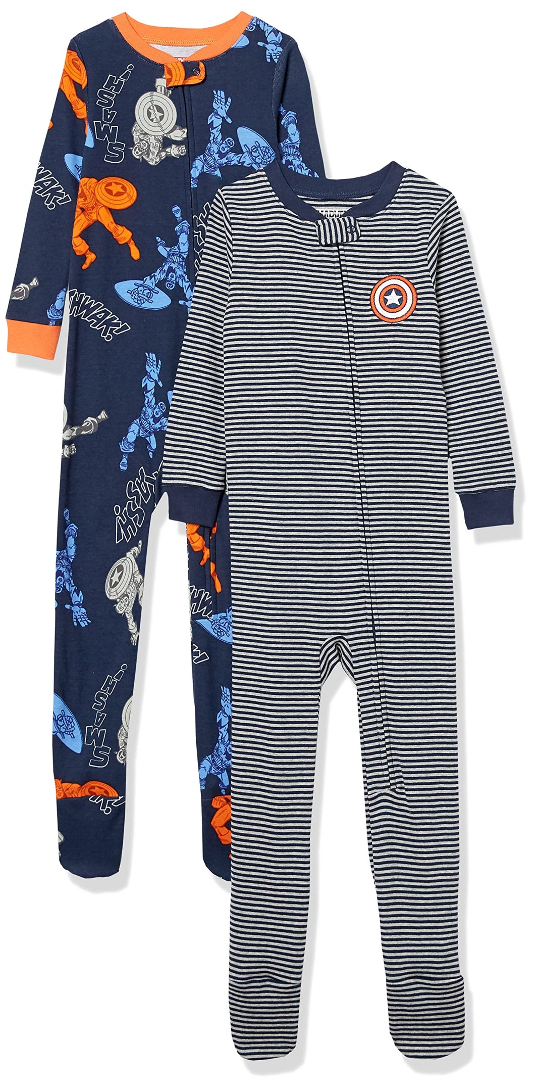 Amazon Essentials Marvel Set da Notte Pigiama in Flanella Unisex Bimbi, Marvel Captain America - Footed Sleeper, 18 mesi