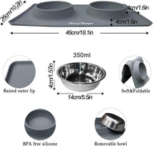 Carica l'immagine nel visualizzatore di Gallery, Ciotola per Cani Gatti in Acciaio Inox con Tappetino Silicone Antiscivolo, Ciotole Doppia per Cane Gatto Grandi o piccoli (S, 12oz/Ciotola)