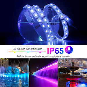 MROTY ITALIA | Striscia LED RGB 5050, Strisce LED, Luci LED - Alimentatore e Telecomando a 44 tasti, 12V 5A, 300 LED - Decorazioni Interno ed Esterno per vari eventi - Ultimo modello, Tecnologia 2020
