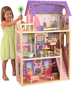 KidKraft 65092 Casa legno Kayla per bambole di 30cm con 10 accessori inclusi e 3 livelli di gioco, Multicolore