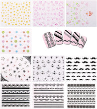 Carica l&#39;immagine nel visualizzatore di Gallery, Nicedeco Più di 1500 pezzi (50 fogli) Fiore / Farfalla / Pesci / Stelle / Gatto / Cranio/ Baffi / Pizzo 3D Sticker Adesivi per Unghie Nail Art / Scrapbooking / Adesivi del Premio per Bambini