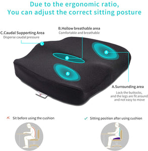 Power Of Nature Cuscino per Sedile Ortopedico, Cuscino Sedia Memory Foam, Ergonomico Cuscini Seduta per Auto, Ufficio, Computer, Sedia a Rotelle, Piaghe da Decubito e per Dolore al Coccige