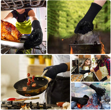 Carica l'immagine nel visualizzatore di Gallery, Guanti da Barbecue,Guanti da Forno,Guanti da Cucina con Resistenza al Calore Fino a 800 °C con Fodera in Cotone e Lungo Polsino per Cucina,Forno a microonde,Camino e carbonella (Nero)