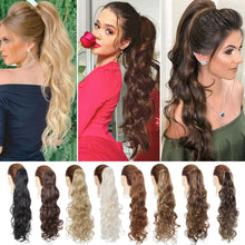 Carica l'immagine nel visualizzatore di Gallery, Coda di Cavallo Clip in Hair Extension Capelli Riccio Parrucchino Claw on Ponytail Estensioni Sintetiche Posticci Donna 60cm Ricci Castano chiaro cenere mix Bleach Blonde Castano chiaro cenere mix Bleach Blonde 60 cm - Ricci
