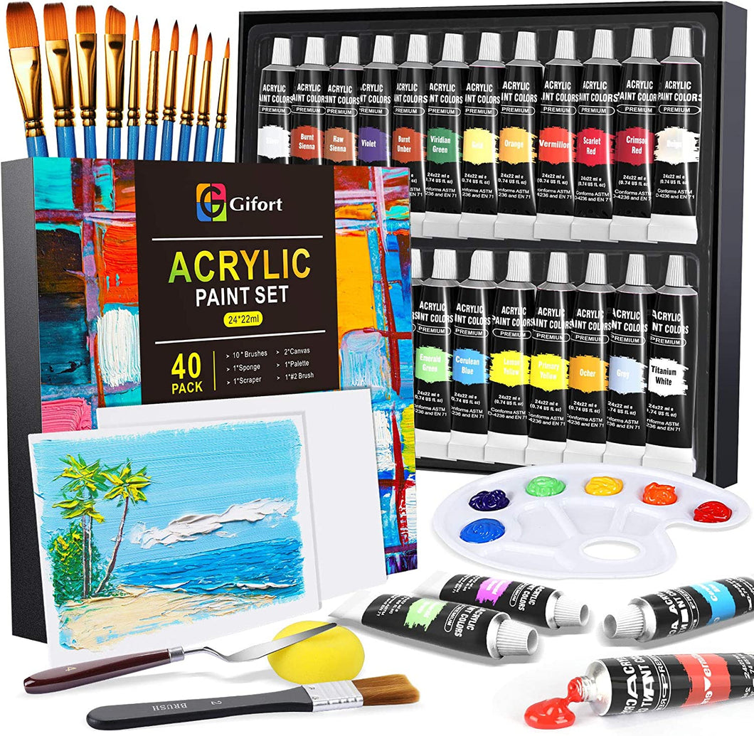 Gifort Set di Colori Acrilici per Dipingere, Set Pittura Acrilica da 2 –