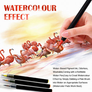 Amteker Brush Pen Lettering 20 Acquerelli Penne + 1 Pennello Multicolore - Ilgrandebazar