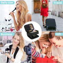 Carica l'immagine nel visualizzatore di Gallery, Porta Trucchi da Viaggio,Trousse da viaggio portatile Con contenitore per gioielli e vano spazzole Utilizzato in cosmetici pennelli per il trucco anelli orecchini collane, nero