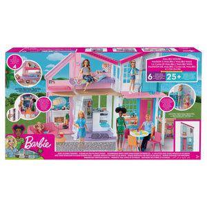 Barbie - Casa di Malibu - Casa di Barbie Malibu - Playset Trasformabile con Plug-and-Play - Oltre 25 Accessori - 60 Cm - Regalo per Bambini da 3+ Anni, FXG57