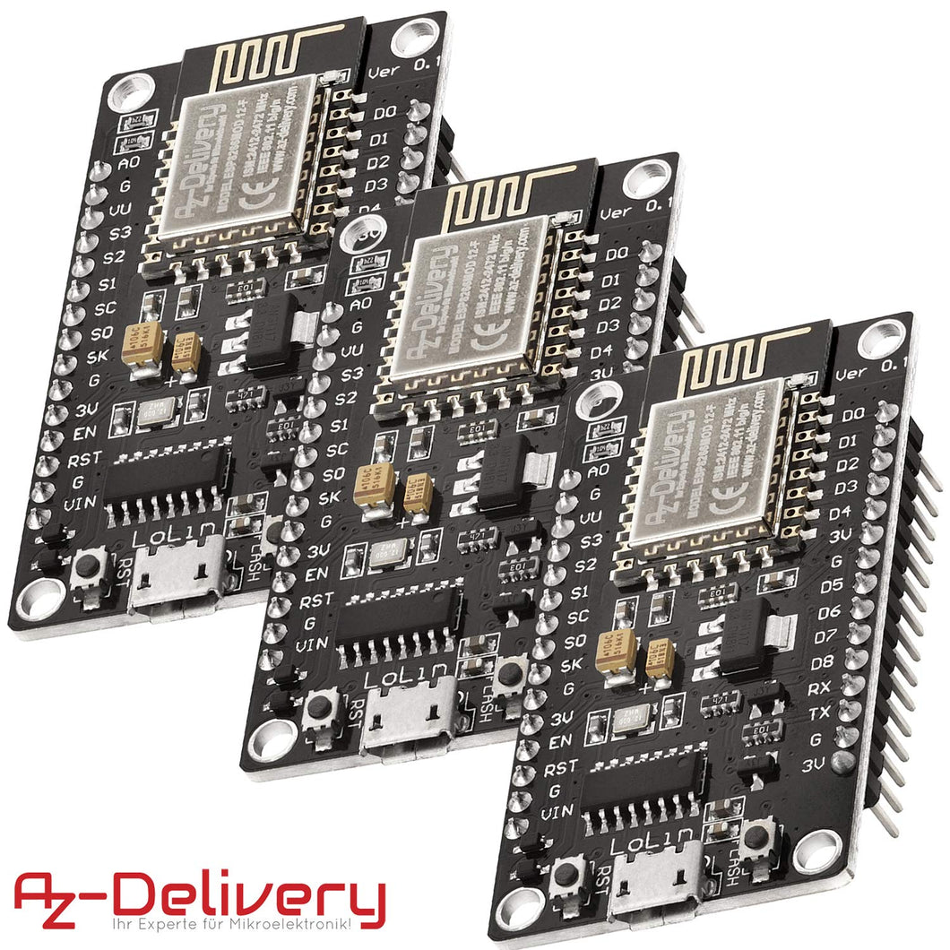 AZDelivery 3 x NodeMCU esp8266 esp-12e WIFI Lolin Modulo 3x V3 - Ilgrandebazar