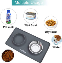 Carica l'immagine nel visualizzatore di Gallery, Ciotola per Cani Gatti in Acciaio Inox con Tappetino Silicone Antiscivolo, Ciotole Doppia per Cane Gatto Grandi o piccoli (S, 12oz/Ciotola)