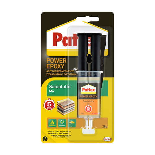 Pattex Power Epoxy Saldatutto Mix 5 minuti, forte colla Trasparente - Ilgrandebazar