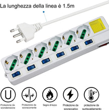 Carica l'immagine nel visualizzatore di Gallery, Extrastar Multipresa ciabatta elettrica 6 Posti 10/16A Bipasso Schuko 250V Max:2500W con interruttori indipendenti 1,5MT