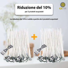 Carica l'immagine nel visualizzatore di Gallery, CZ Store Stoppini per Candele -GARANZIA A VITA- 100 Stoppini in Cotone Naturale Organico |15 CM| Stoppino Cerato con Cera di Soia - Durano a Lungo, Senza Fumo Nero, Guida per Creare Candele Profumate